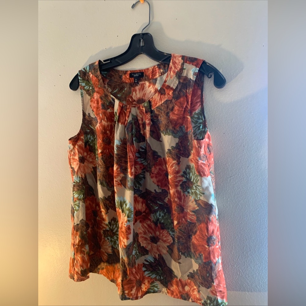 Talbots Floral Silk Tank Top Size 8